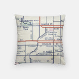 Back of the Omaha, Nebraska map and skyline pillow showing the full city map
