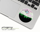 Parsippany, New Jersey map and skyline vinyl sticker, a circular city map with the skyline in silhouette