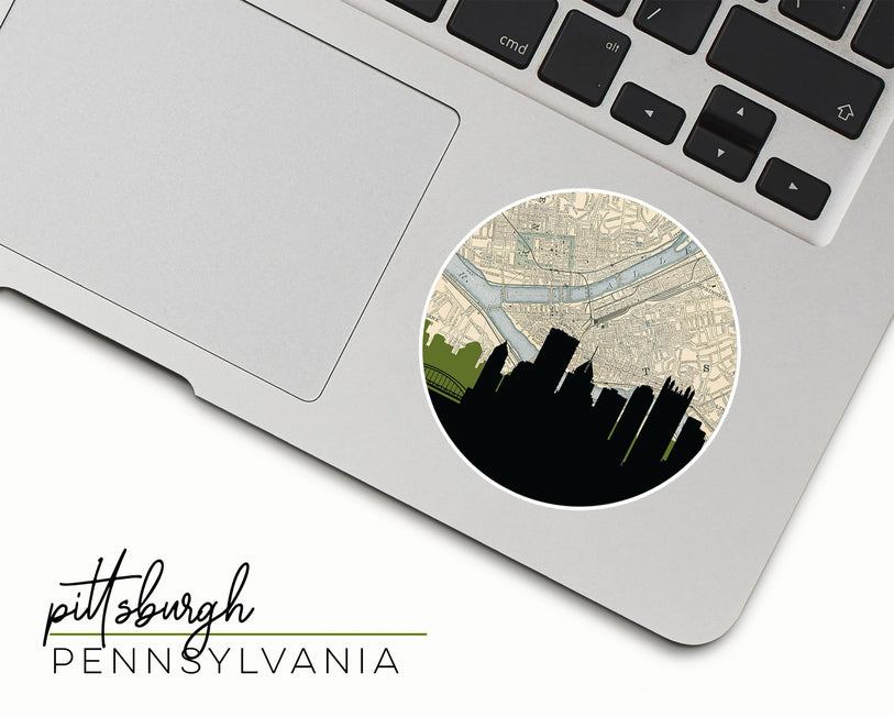 Pittsburgh Pennsylvania map and skyline sticker