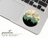 Princeton, New Jersey map and skyline vinyl sticker, a circular city map with the skyline in silhouette