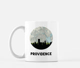 Providence, Rhode Island map and skyline mug, a circular city map with the skyline in silhouette