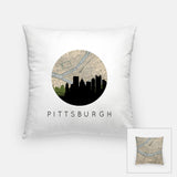 Pittsburgh Pennsylvania map and skyline pillow