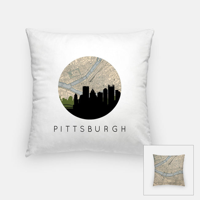 Pittsburgh Pennsylvania map and skyline pillow