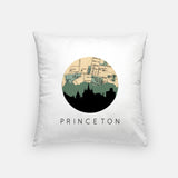 Princeton, New Jersey map and skyline pillow, a circular city map with the skyline in silhouette
