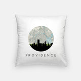 Providence, Rhode Island map and skyline pillow, a circular city map with the skyline in silhouette