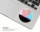 Racine Wisconsin map and skyline sticker