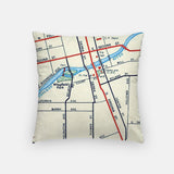 Back of the Reno, Nevada map and skyline pillow showing the full city map