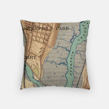 Back of the Ridgefield Park, New Jersey map and skyline pillow showing the full city map