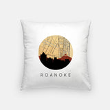 Roanoke Virginia map and skyline pillow