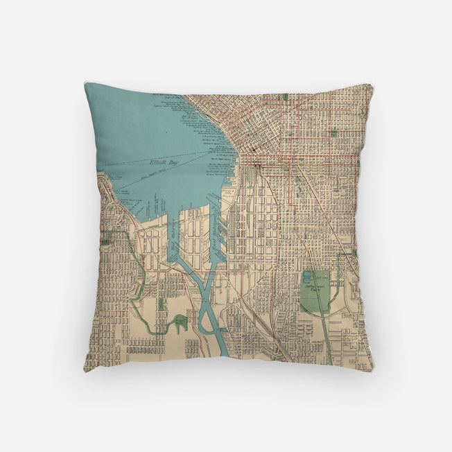 Seattle Washington map and skyline pillow back