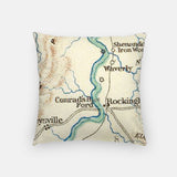Shenandoah Virginia map and skyline pillow back