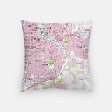 Back of the Sioux Falls, South Dakota map and skyline pillow showing the full city map
