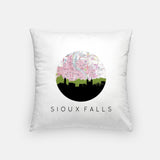 Sioux Falls, South Dakota map and skyline pillow, a circular city map with the skyline in silhouette