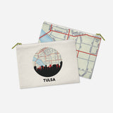 Tulsa, Oklahoma map and skyline zipper pouch, a circular city map with the skyline in silhouette