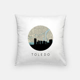 Toledo Ohio map and skyline pillow