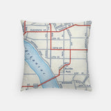Back of the Tulsa, Oklahoma map and skyline pillow showing the full city map