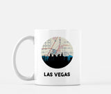 Las Vegas, Nevada map and skyline mug, a circular city map with the skyline in silhouette