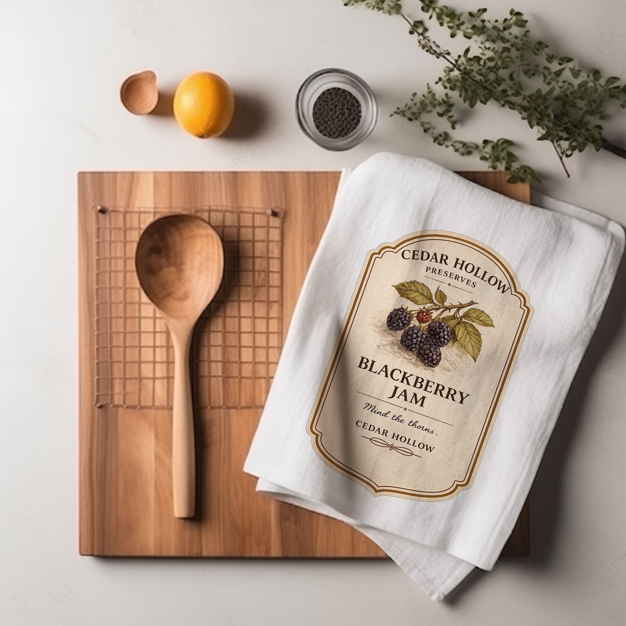 Vermont Blackberry Jam Kitchen Tea Towel – Cedar Hollow Preserves | Cider + Cedar | Paperfinch