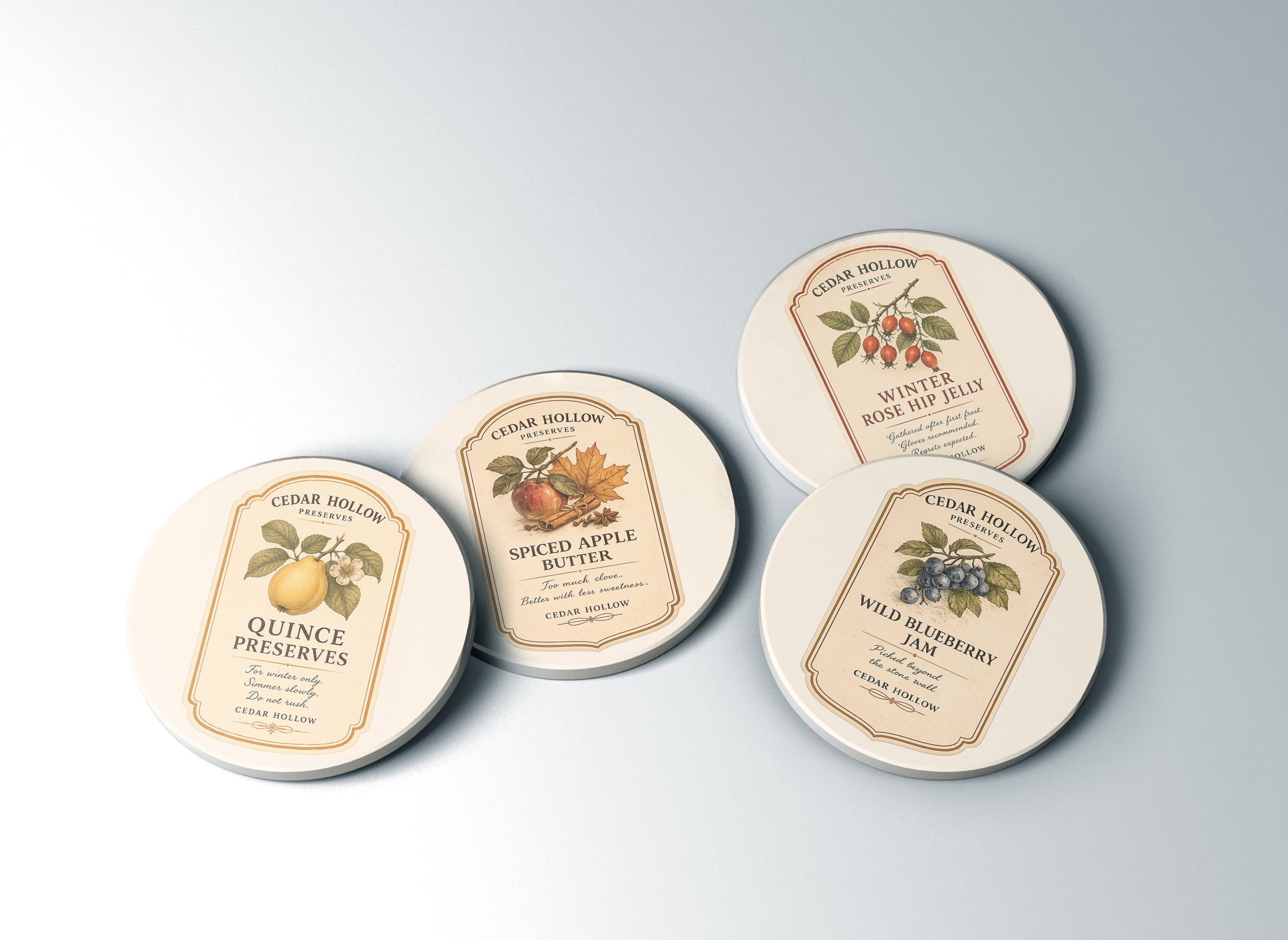 Vermont Blackberry Jam Ceramic Coaster Set – Cedar Hollow Preserves | Cider + Cedar | Paperfinch