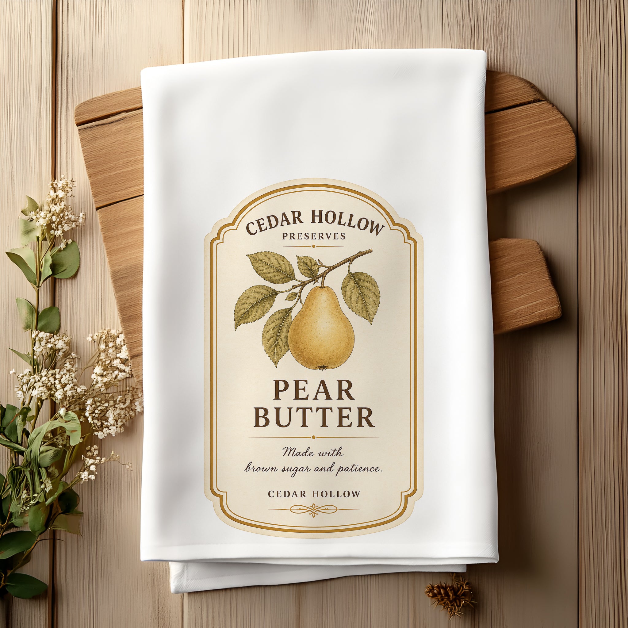 Vermont Pear Butter Kitchen Tea Towel – Cedar Hollow Preserves | Cider + Cedar | Paperfinch