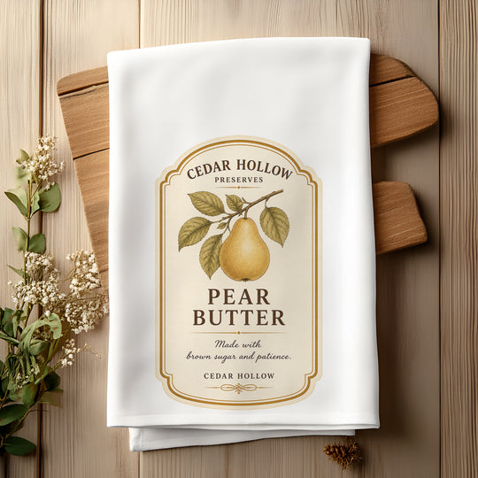 Vermont Pear Butter Kitchen Tea Towel – Cedar Hollow Preserves | Cider + Cedar | Paperfinch