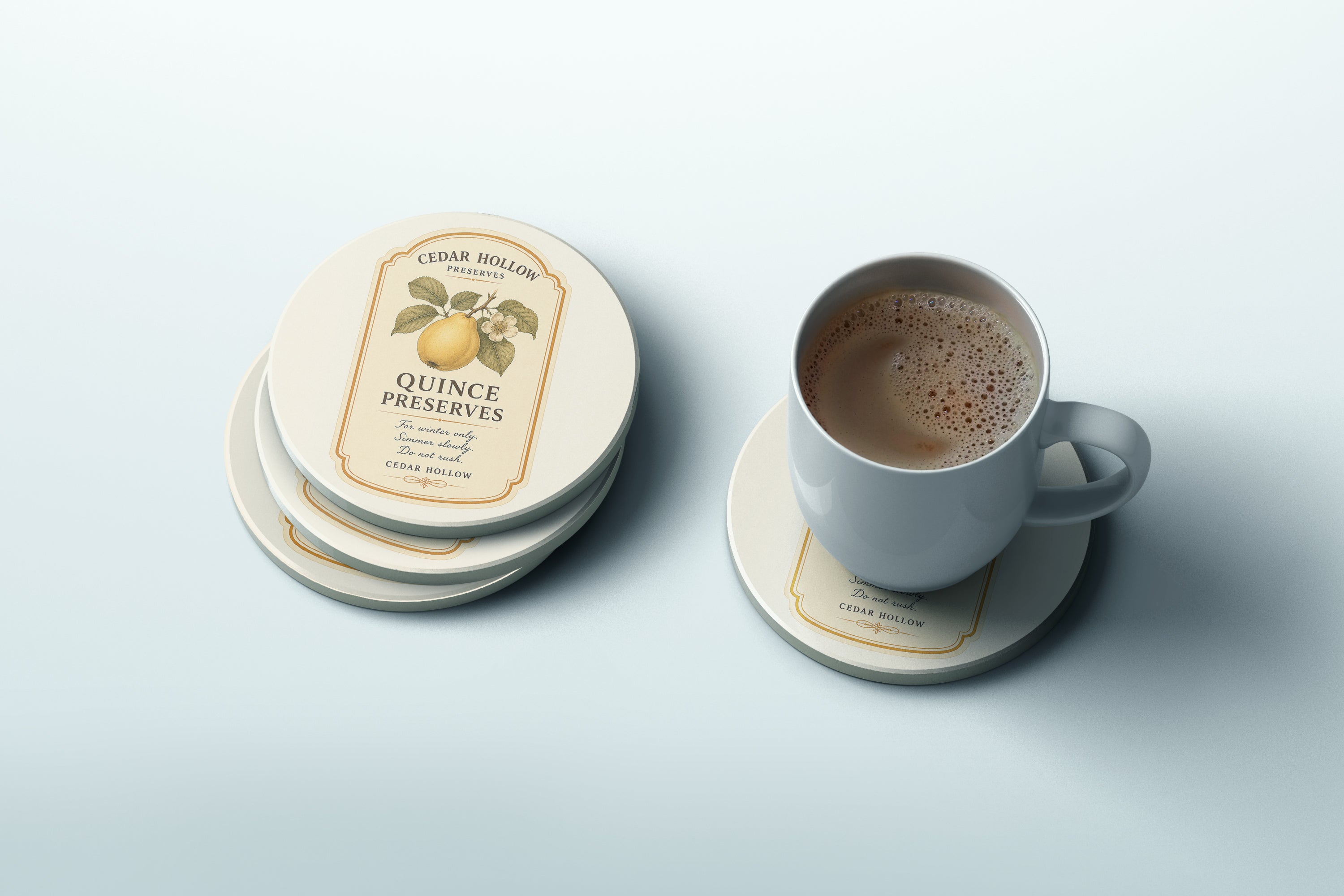 Vermont Quince Preserves Ceramic Coaster Set – Cedar Hollow Preserves | Cider + Cedar | Paperfinch