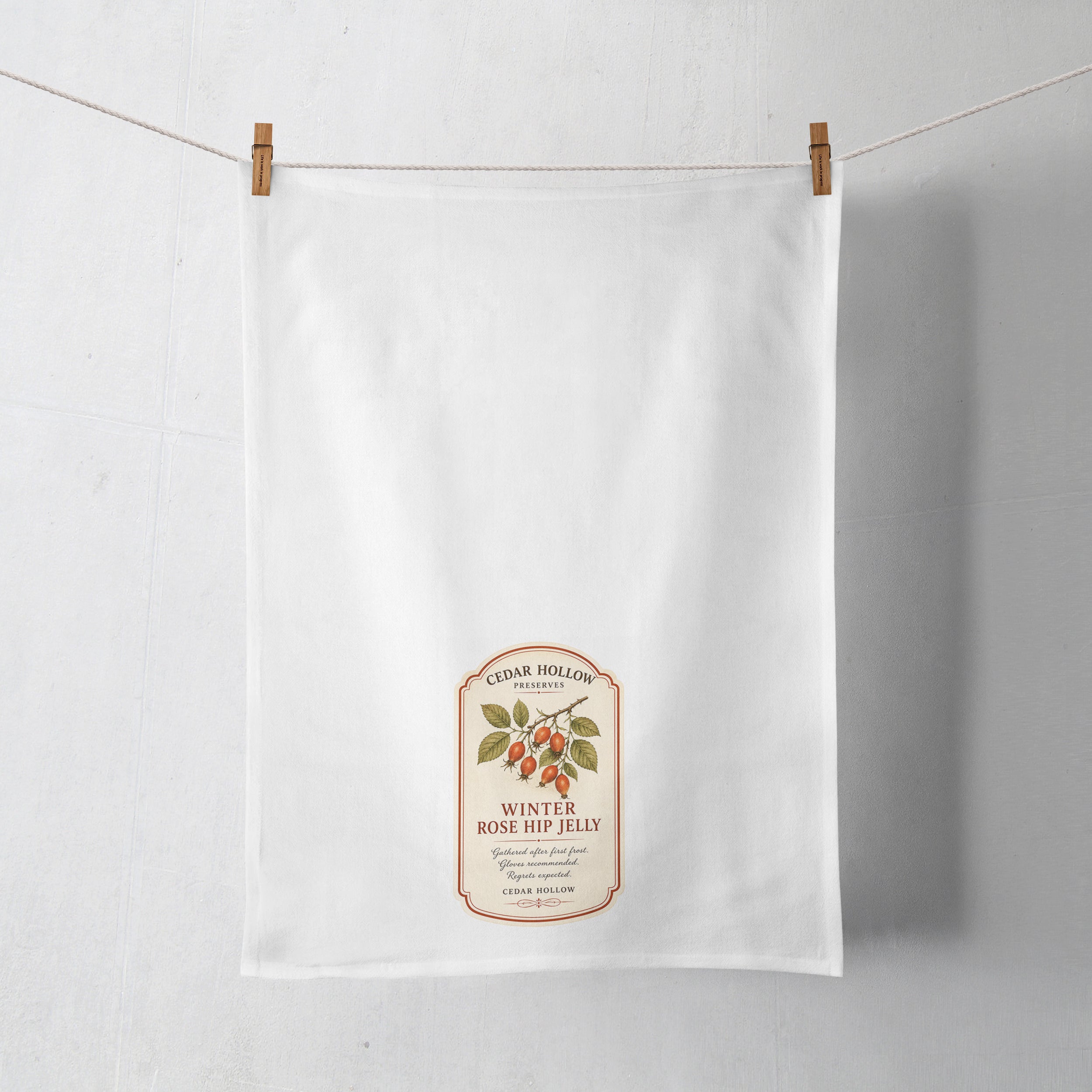 Vermont Winter Rose Hip Jelly Kitchen Tea Towel – Cedar Hollow Preserves | Cider + Cedar | Paperfinch