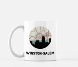 Winston Salem North Carolina map and skyline mug