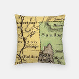 Back of the Waterville Valley, New Hampshire map and skyline pillow showing the full city map