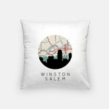 Winston Salem North Carolina map and skyline pillow