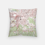 Back of the Yazoo City, Mississippi map and skyline pillow showing the full city map