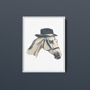 a drawing of a horse wearing a hat