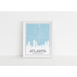 Atlanta Georgia art print | city skyline map and city coordinates - 5x7 Unframed Print / LightBlue - Road Map and Skyline