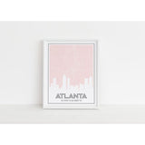 Atlanta Georgia art print | city skyline map and city coordinates - 5x7 Unframed Print / MistyRose - Road Map and Skyline