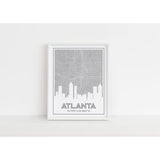 Atlanta Georgia art print | city skyline map and city coordinates - 5x7 Unframed Print / Silver - Road Map and Skyline