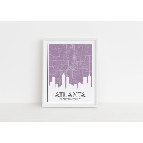 Atlanta Georgia art print | city skyline map and city coordinates - 5x7 Unframed Print / Thistle - Road Map and Skyline