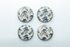 a set of four blue and white buttons with hats on them