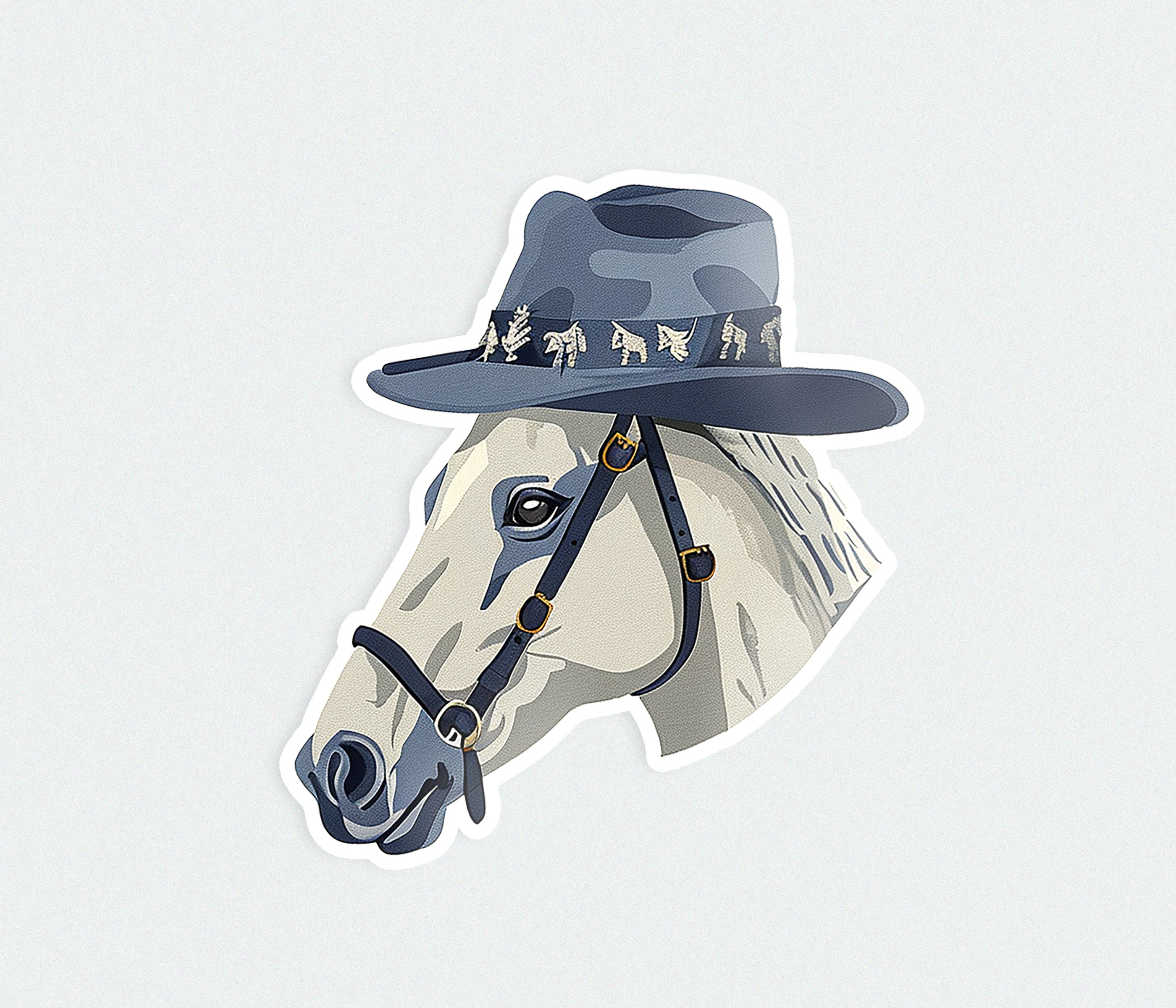a sticker of a horse wearing a hat