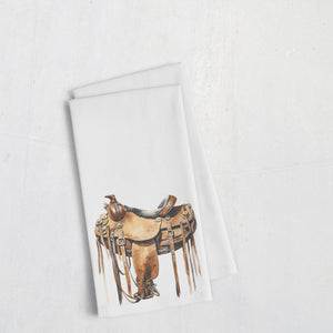 a white towel with a picture of a horse on it