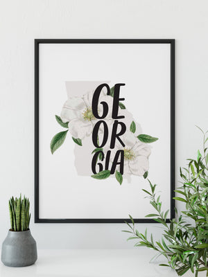 Georgia botanical wall art, Georgia cherokee rose wall art, floral nursery wall art, Georgia wall art, state of Georgia flower art