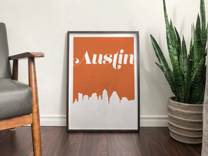 Austin wall art, Austin skyline art print, minimalist Austin home decor, minimal wall art, Austin Texas home decor, Texas gift, gift for him