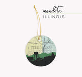 Mendota Illinois Christmas ornament with the Mendota IL skyline and a Mendota Illinois map. 100% ceramic and comes with a gold string. Available in other Illinois cities. Designed by www.etsy.com/shop/paperfinchdesign