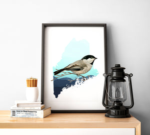 Maine State Bird Wall Art | Coastal Home Decor and New England Gift | Maine Art Print for Home & Wall Decor