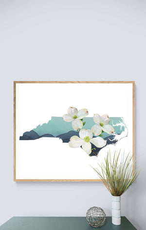 North Carolina gifts, North Carolina wall art, North Carolina flower print, botanical print, botanical wall art, North Carolina home decor