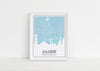 Ames, Iowa art print with the Ames skyline and an Ames Iowa roadmap - available framed and in multiple colors