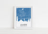 Ames, Iowa art print with the Ames skyline and an Ames Iowa roadmap - available framed and in multiple colors