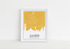 Ames, Iowa art print with the Ames skyline and an Ames Iowa roadmap - available framed and in multiple colors