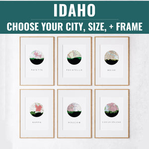 Idaho City Skyline Wall Art - Boise, Coeur d'Alene, Pocatello & More! Framed or Unframed - Archival Quality, Various Sizes