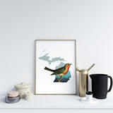 Robin Bird Wall Art - Michigan State Bird Art Print, Red Robin Framed Artwork, Perfect Gift for Birdwatchers & Nature Lovers