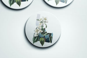 Idaho State Flower Coaster Set | Idaho Syringa Gifts | 2 or 4 Coasters for Unique Bar & Home Decor